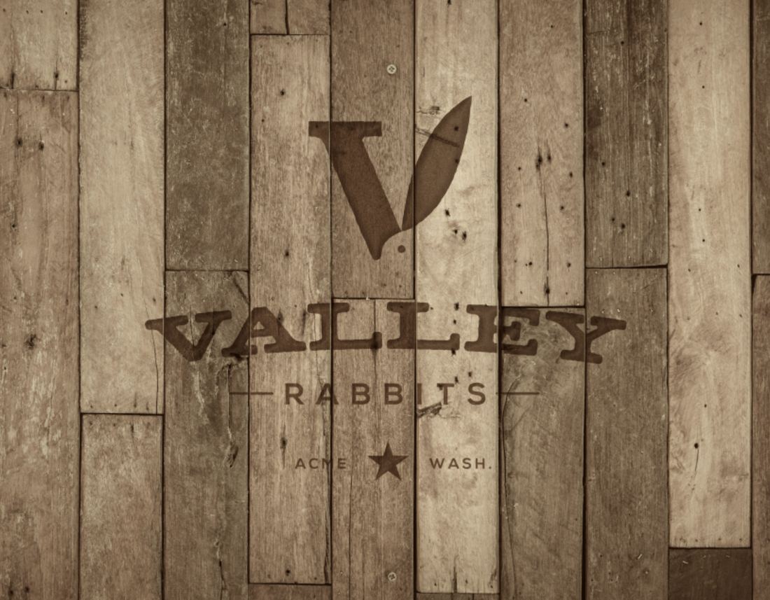 Valley Rabbits brand mark on barnwood